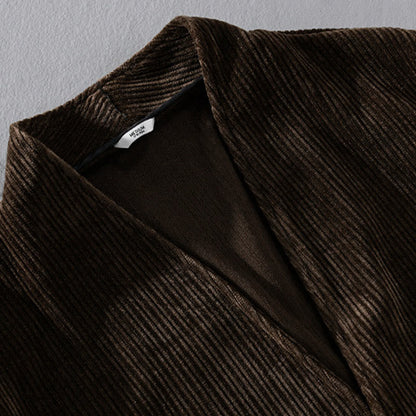Buddha Stones Commute V-neck Simple Ribbed Texture Design Long Sleeve Men's Jacket