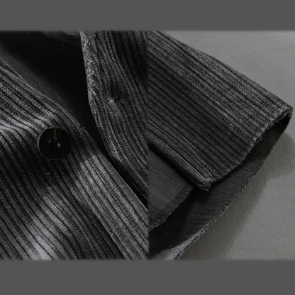 Buddha Stones Commute V-neck Simple Ribbed Texture Design Long Sleeve Men's Jacket