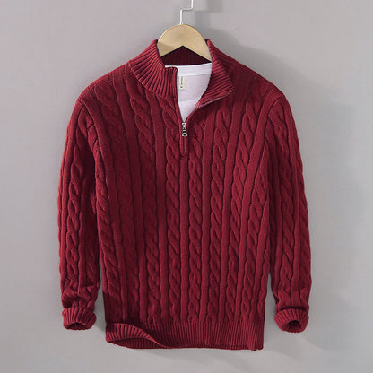 Buddha Stones Winter Textured High Neck Zipper Design Men's Long Sleeve Cotton Sweater
