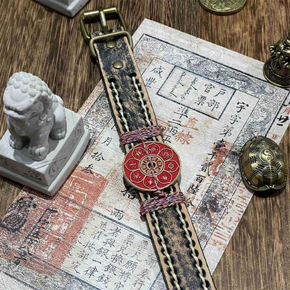 Buddha Stones Cinnabar Lotus Om Mani Padme Hum Blessing Leather Watch Band Bracelet