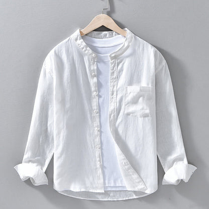 Buddha Stones Simple Fall Long Sleeve Buttons Design Linen Men's Shirts
