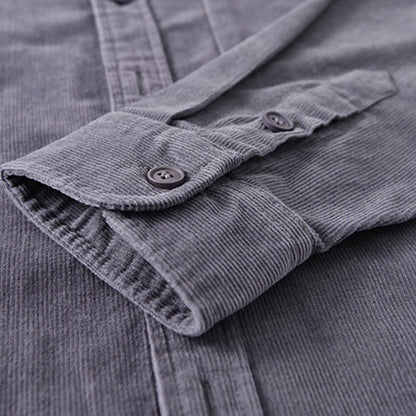 Buddha Stones Plain Button Down Cotton Corduroy Men's Long Sleeve Jacket