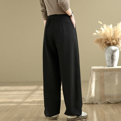 Buddha Stones Casual Rope Women's Cotton Straight-leg Pants With Pockets