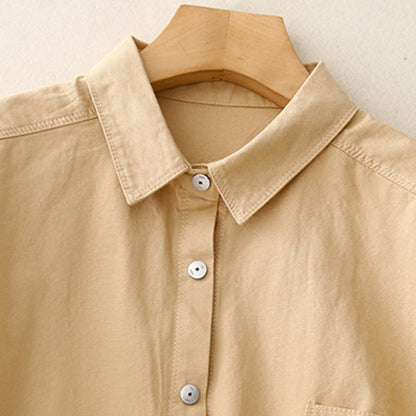 Buddha Stones Casual Women's Stand Collar Long Sleeve Design Plain Cotton Shirt