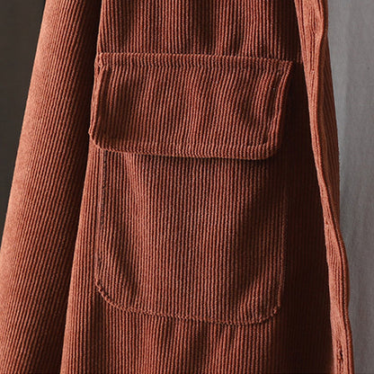 Buddha Stones Corduroy Women's Cotton Long Sleeve Jacket With Pockets