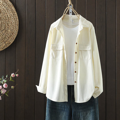 Buddha Stones Corduroy Women's Cotton Long Sleeve Jacket With Pockets