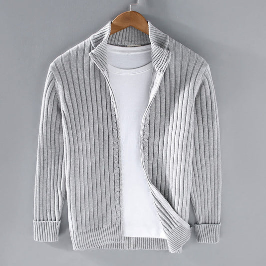 Buddha Stones Spring Plain Zipper Design Cotton Men's Long Sleeve Mock Neck Jacket