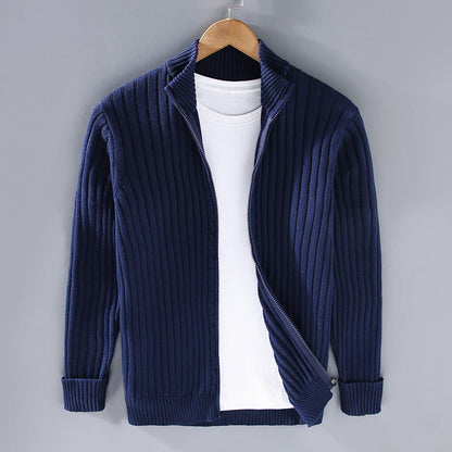 Buddha Stones Spring Plain Zipper Design Cotton Men's Long Sleeve Mock Neck Jacket