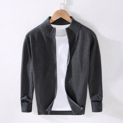 Buddha Stones Plain Zipper Ribbed Bottom Hem Design Men's Long Sleeve Cotton Jacket