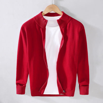 Buddha Stones Plain Zipper Ribbed Bottom Hem Design Men's Long Sleeve Cotton Jacket