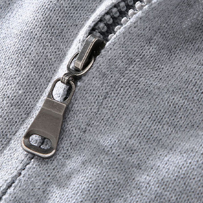 Buddha Stones Plain Zipper Ribbed Bottom Hem Design Men's Long Sleeve Cotton Jacket
