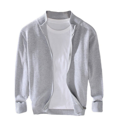 Buddha Stones Plain Zipper Ribbed Bottom Hem Design Men's Long Sleeve Cotton Jacket