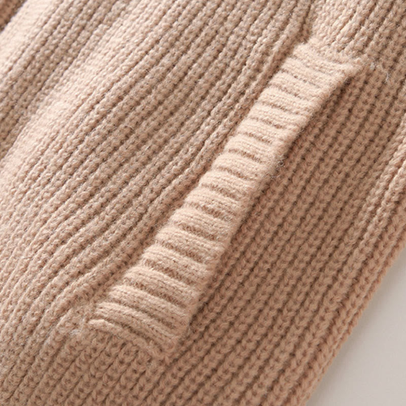 Buddha Stones Winter Solid Color Zipper Knit Cardigan Men's Long Sleeve Cotton Jacket With Pockets