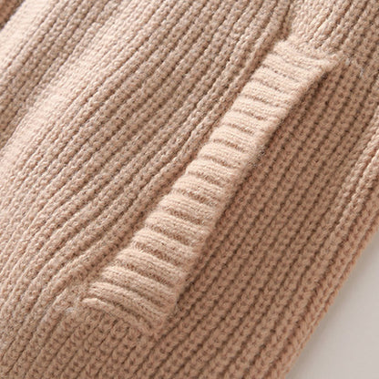 Buddha Stones Winter Solid Color Zipper Knit Cardigan Men's Long Sleeve Cotton Jacket With Pockets