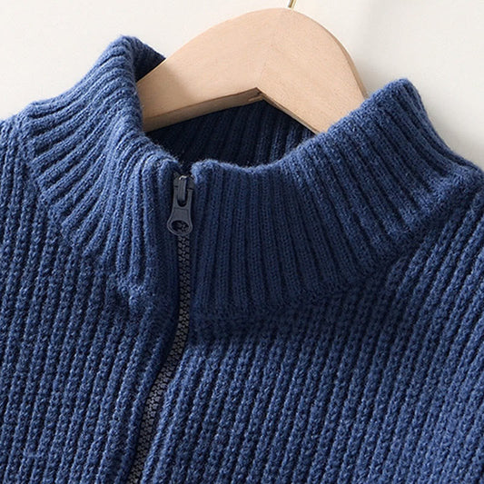 Buddha Stones Winter Solid Color Zipper Knit Cardigan Men's Long Sleeve Cotton Jacket With Pockets