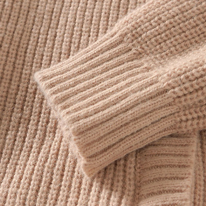 Buddha Stones Winter Solid Color Zipper Knit Cardigan Men's Long Sleeve Cotton Jacket With Pockets
