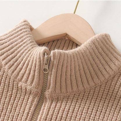 Buddha Stones Winter Solid Color Zipper Knit Cardigan Men's Long Sleeve Cotton Jacket With Pockets
