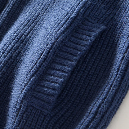 Buddha Stones Winter Solid Color Zipper Knit Cardigan Men's Long Sleeve Cotton Jacket With Pockets