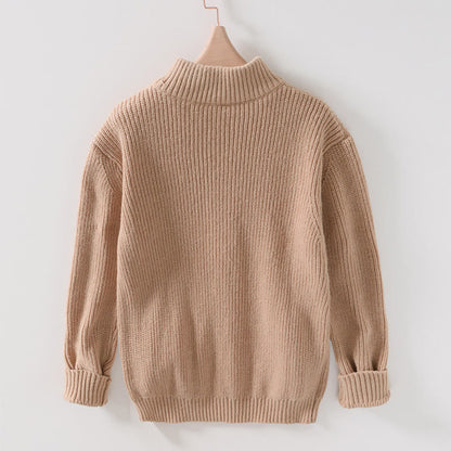 Buddha Stones Winter Solid Color Zipper Knit Cardigan Men's Long Sleeve Cotton Jacket With Pockets