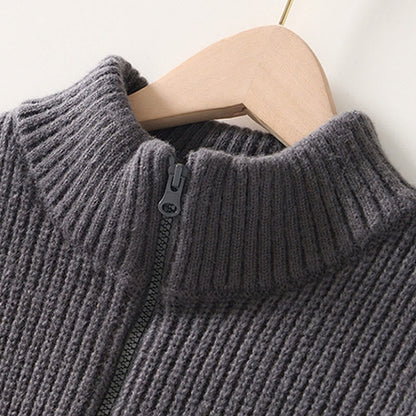 Buddha Stones Winter Solid Color Zipper Knit Cardigan Men's Long Sleeve Cotton Jacket With Pockets