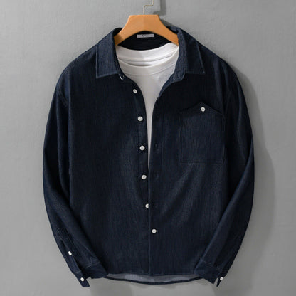 Buddha Stones Fall Pure Color Buttoned Detail Lapel Men's Long Sleeve Jacket