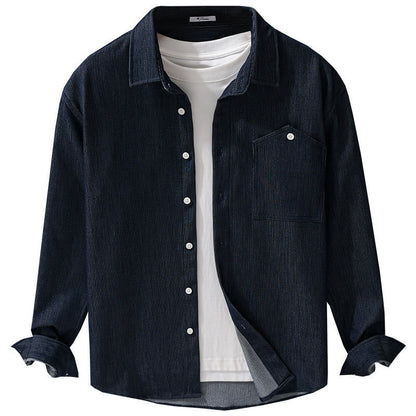 Buddha Stones Fall Pure Color Buttoned Detail Lapel Men's Long Sleeve Jacket