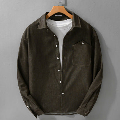 Buddha Stones Fall Pure Color Buttoned Detail Lapel Men's Long Sleeve Jacket