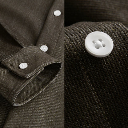 Buddha Stones Fall Pure Color Buttoned Detail Lapel Men's Long Sleeve Jacket