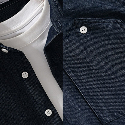 Buddha Stones Fall Pure Color Buttoned Detail Lapel Men's Long Sleeve Jacket