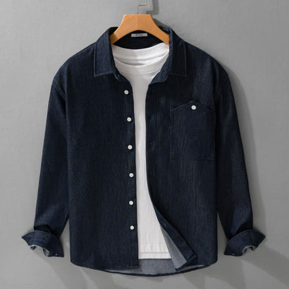 Buddha Stones Fall Pure Color Buttoned Detail Lapel Men's Long Sleeve Jacket