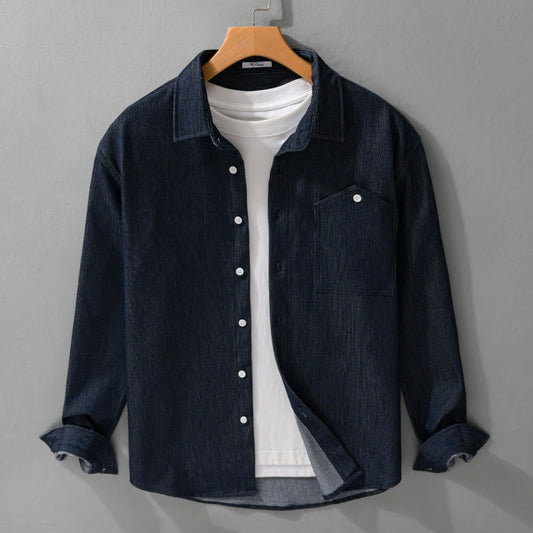 Buddha Stones Fall Pure Color Buttoned Detail Lapel Men's Long Sleeve Jacket