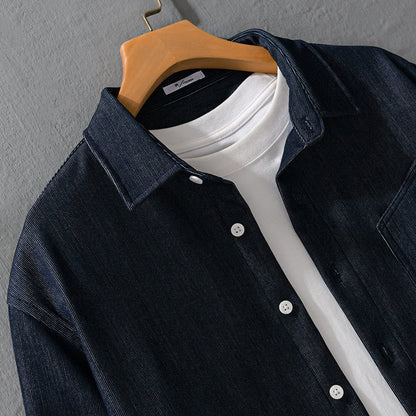 Buddha Stones Fall Pure Color Buttoned Detail Lapel Men's Long Sleeve Jacket