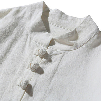 Buddha Stones Chinese Frog-Button Side Slit Men's Long Sleeve Cotton Tang Suit Shirt