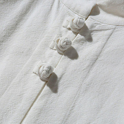 Buddha Stones Chinese Frog-Button Side Slit Men's Long Sleeve Cotton Tang Suit Shirt