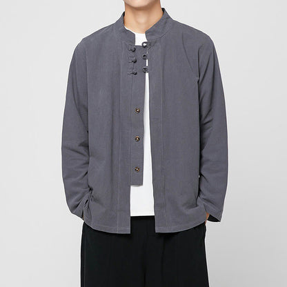 Buddha Stones Chinese Frog-Button Side Slit Men's Long Sleeve Cotton Tang Suit Shirt