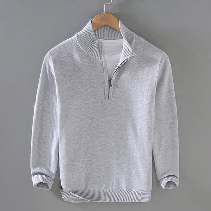 Buddha Stones Ribbed Solid Color Hem Design Men's Mock Neck Long Sleeve Pure Cotton Sweater