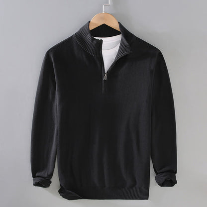 Buddha Stones Ribbed Solid Color Hem Design Men's Mock Neck Long Sleeve Pure Cotton Sweater