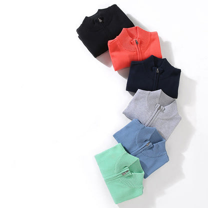 Buddha Stones Ribbed Solid Color Hem Design Men's Mock Neck Long Sleeve Pure Cotton Sweater