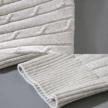 Buddha Stones Cable Knit Design Men's Crew Neck Long Sleeve Pure Cotton Sweater