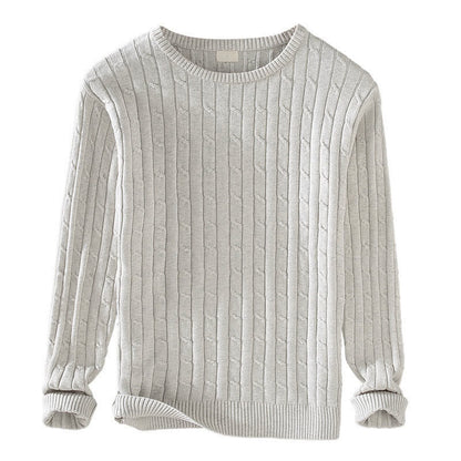 Buddha Stones Cable Knit Design Men's Crew Neck Long Sleeve Pure Cotton Sweater