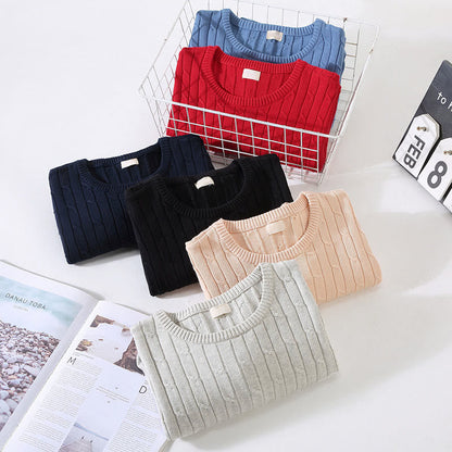 Buddha Stones Cable Knit Design Men's Crew Neck Long Sleeve Pure Cotton Sweater