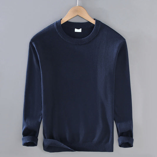 Buddha Stones Ribbed Design Pure Cotton Thermal Men's Crew Neck Long Sleeve Sweater