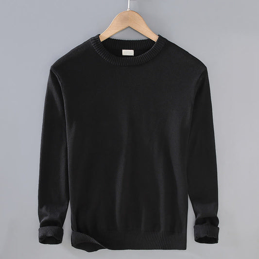 Buddha Stones Ribbed Design Pure Cotton Thermal Men's Crew Neck Long Sleeve Sweater