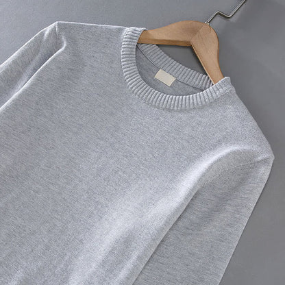 Buddha Stones Ribbed Design Pure Cotton Thermal Men's Crew Neck Long Sleeve Sweater