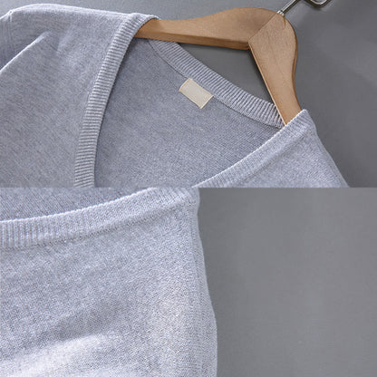 Buddha Stones Solid Color V-Neck Cotton Simple Design Men's Long Sleeve Sweater
