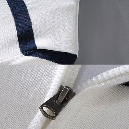 Buddha Stones Color Contrast Striped Half Zipper Design Cotton Men's Long Sleeve Sweater