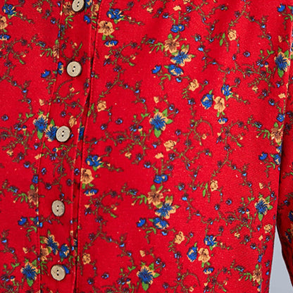 Buddha Stones Commute Floral Drawstring Women's Long Sleeve Cotton Midi Dress With Pockets