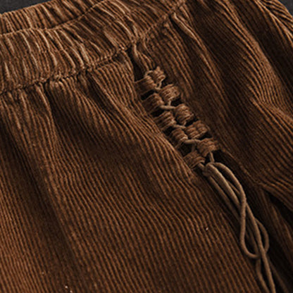 Buddha Stones Women's Plain Cotton Corduroy 7-8 Length Skirt With Pockets