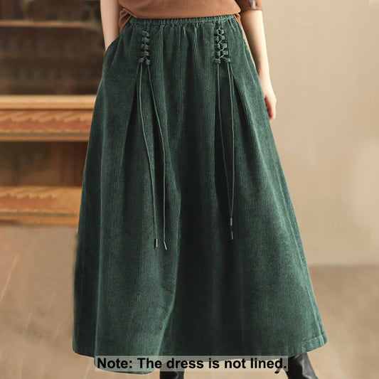 Buddha Stones Women's Plain Cotton Corduroy 7-8 Length Skirt With Pockets