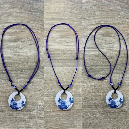 Buddha Stones Ethnic Peony Peach Blossoms Lotus Symbol Ceramics Necklace Enlightenment Pendant